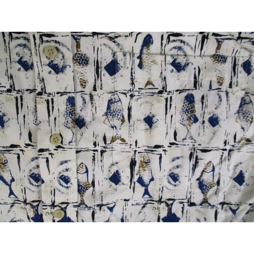 Ivy Crew Shirt Mens Large Beige Blue Fish Outdoor Button Down Short Sleeve - Picture 5 of 11